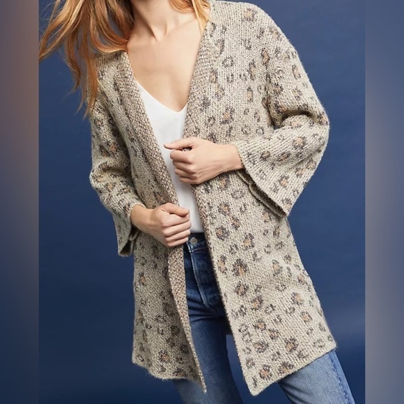 cupcakes & cashmere Sweaters - Anthropologie Cupcakes and Cashmere Jacquard Leopard Knit Cardigan Animal Print
